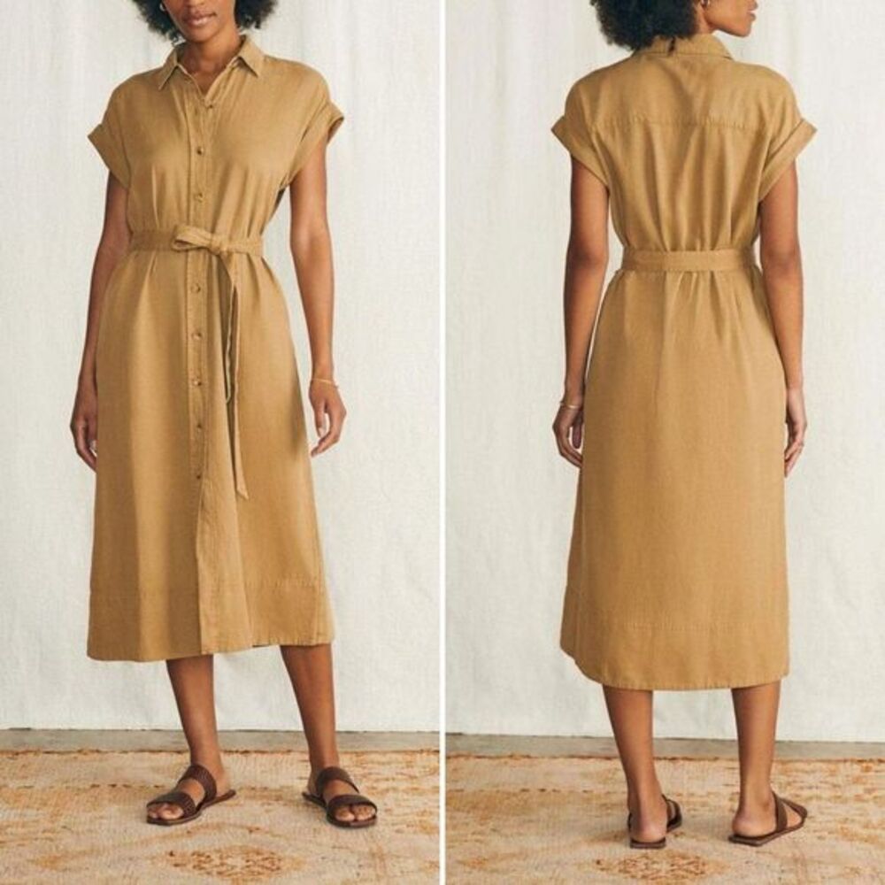 Faherty Arlie Linen Midi Maxi Shirt Dress in Antique Bronze Size XS